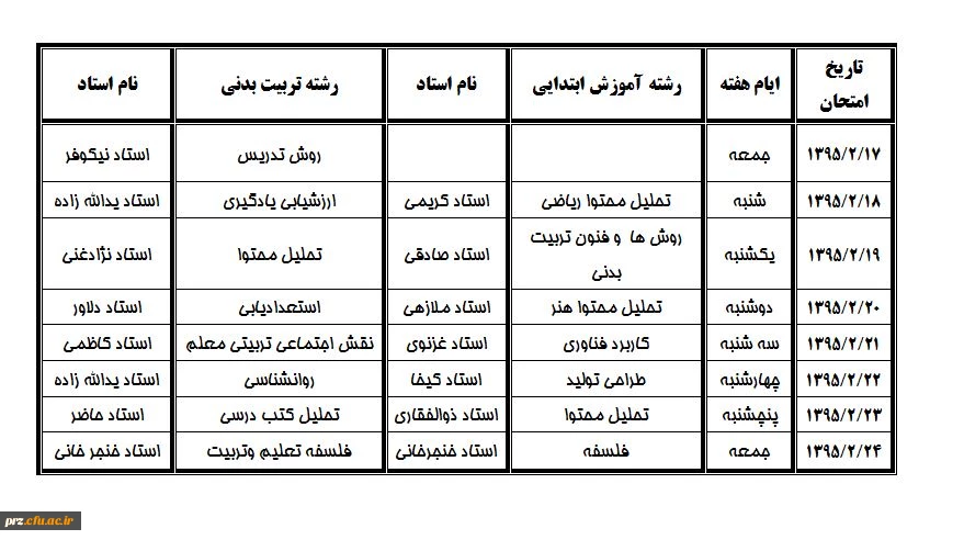 برنامه امتحانات مشمولین ماده28 استخدامی آموزش وپرورش- رسالت اردیبهشت-95 2